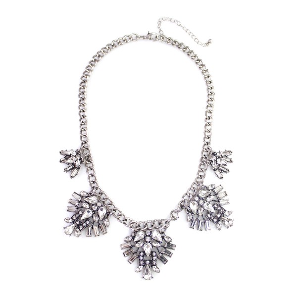 Luna Silver Crystal Art Deco Bib Necklace